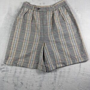 Giorgio Sant'Angelo Plaid Linen Blend Shorts High Waist Pleated Vintage‎ W 12